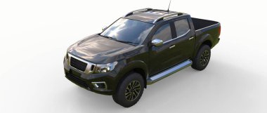 Siyah ticari araç kamyon Çift Kişilik taksi ile. Insignia logolar ve etiketleri için temiz boş bir beden olmadan makine. 3D render