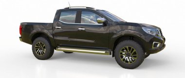 Siyah ticari araç kamyon Çift Kişilik taksi ile. Insignia logolar ve etiketleri için temiz boş bir beden olmadan makine. 3D render