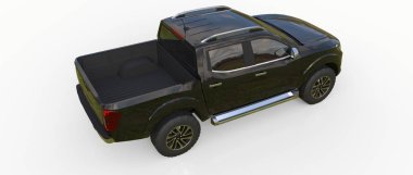 Siyah ticari araç kamyon Çift Kişilik taksi ile. Insignia logolar ve etiketleri için temiz boş bir beden olmadan makine. 3D render