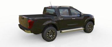 Siyah ticari araç kamyon Çift Kişilik taksi ile. Insignia logolar ve etiketleri için temiz boş bir beden olmadan makine. 3D render