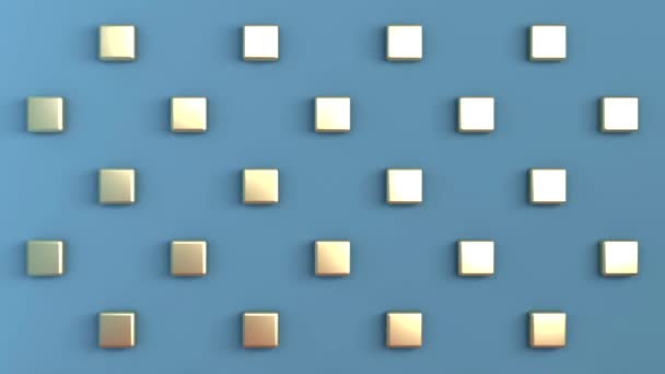 Background Three Dimensional Space Blue Color Gold Cubes Arranged Checkerboard — Stock Video