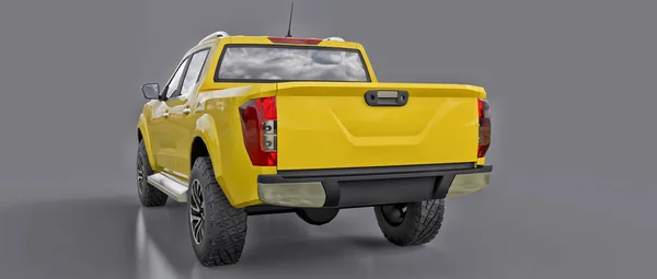 Yellow commercial vehicle delivery truck with a double cab. Machine without insignia with a clean empty body to accommodate your logos and labels. 3d rendering