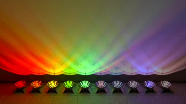 Spotlights Built Floor Row Illuminate Wall Smooth Change Colored Light — Stock Video