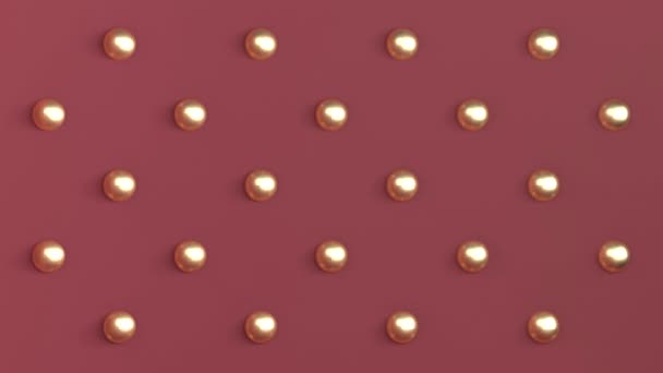 後ろの壁に市松模様に配置された金のボールと赤い色の背景の三次元空間 レンダリング — ストック動画