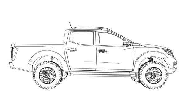 Грузовик для доставки коммерческого транспорта с двойной кабиной. Машина без опознавательных знаков с чистым пустым кузовом для модификации логотипов и этикеток
