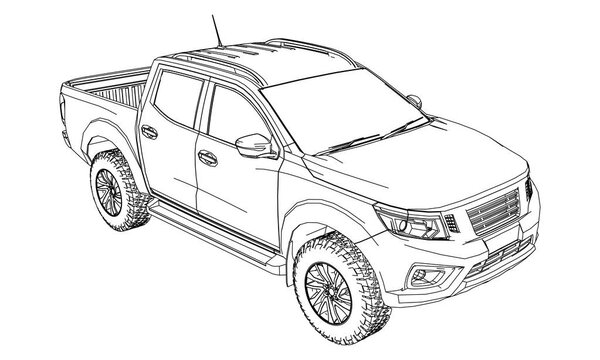 Грузовик для доставки коммерческого транспорта с двойной кабиной. Машина без опознавательных знаков с чистым пустым кузовом для модификации логотипов и этикеток
