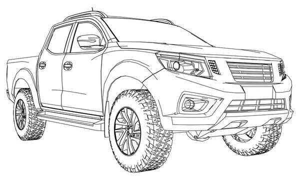 Грузовик для доставки коммерческого транспорта с двойной кабиной. Машина без опознавательных знаков с чистым пустым кузовом для модификации логотипов и этикеток
