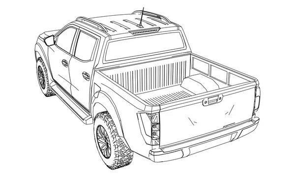 Camion Livraison Véhicules Utilitaires Avec Cabine Double Machine Sans Insigne — Image vectorielle