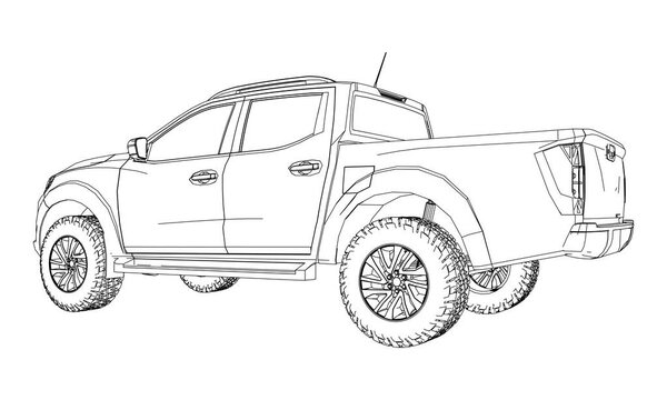 Грузовик для доставки коммерческого транспорта с двойной кабиной. Машина без опознавательных знаков с чистым пустым кузовом для модификации логотипов и этикеток
