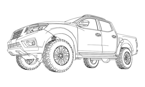 Грузовик для доставки коммерческого транспорта с двойной кабиной. Машина без опознавательных знаков с чистым пустым кузовом для модификации логотипов и этикеток
