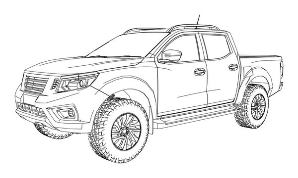 Грузовик для доставки коммерческого транспорта с двойной кабиной. Машина без опознавательных знаков с чистым пустым кузовом для модификации логотипов и этикеток
