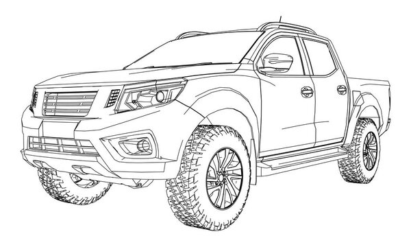 Грузовик для доставки коммерческого транспорта с двойной кабиной. Машина без опознавательных знаков с чистым пустым кузовом для модификации логотипов и этикеток
