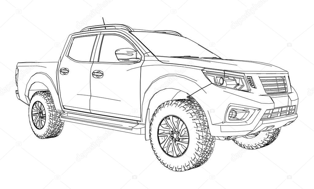 Commercial vehicle delivery truck with a double cab. Machine without insignia with a clean empty body to accommodate your logos and labels