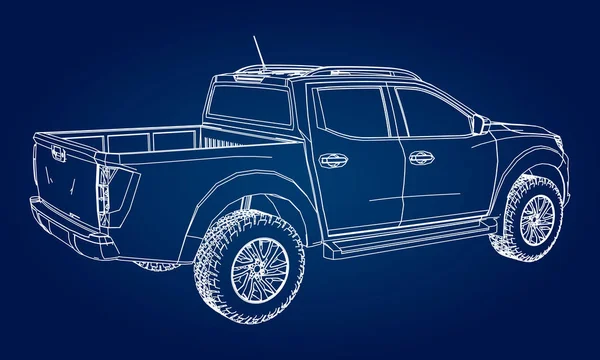 Camion Livraison Véhicules Utilitaires Avec Cabine Double Machine Sans Insigne — Image vectorielle