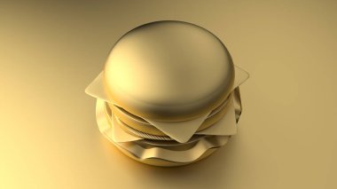 Altın arka plan üzerinde en az 3d altın çizburger. 3D render.