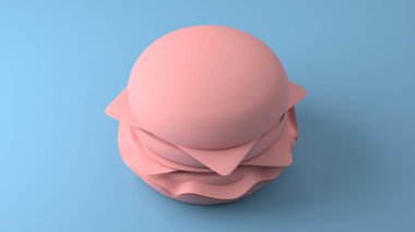 Pastel mavi arka plan üzerinde en az 3d pembe çizburger. 3D render.