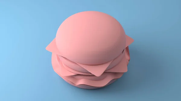 Minimal 3d różowy cheeseburgera pastelowe niebieskie tło. renderowania 3D. — Zdjęcie stockowe