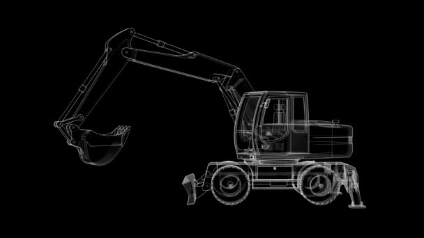 Excavatrice de lignes et de pièces translucides tourne autour de son axe . — Video