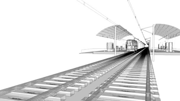 Estação terrestre de metro, eléctrico ou transporte ferroviário. A câmera se move por todo o espaço da estação . — Vídeo de Stock