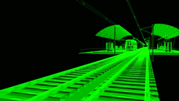 Pozemní stanice metrem, tramvají nebo železniční dopravy. Kamera se pohybuje přes celý prostor stanice. — Stock video