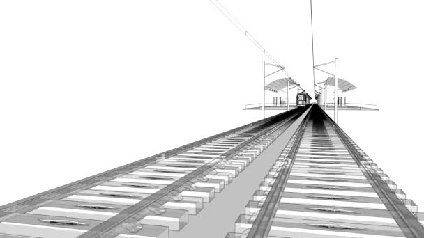 Estación baja de metro, tranvía o ferrocarril. La cámara se mueve por todo el espacio de la estación . — Vídeo de stock