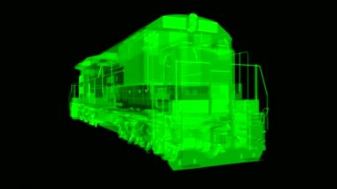 Modern dizel Tren Lokomotif ile büyük güç ve güç uzun ve ağır demiryolu tren hareket etmek için. 3D video şekil anahattı kontur çizgilerle.