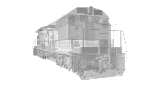 現代ディーゼル鉄道大国と長くて重い列車を移動するための強度と機関車 輪郭線の線と ビデオの図 — ストック動画