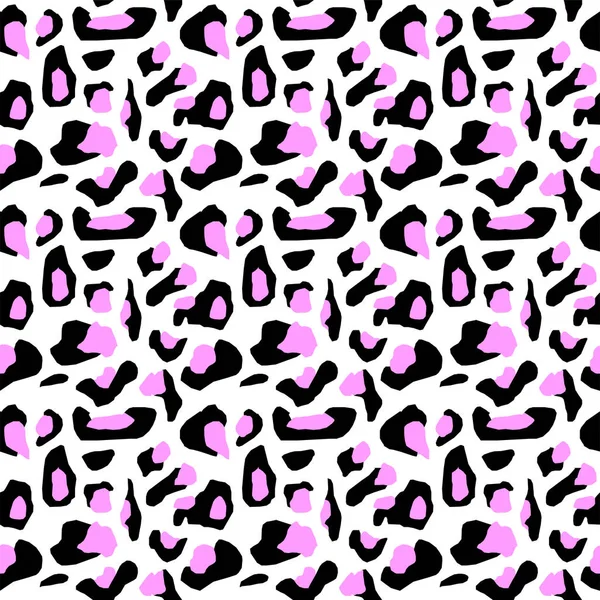 ヒョウ スポットのテクスチャです 繊維用ヒョウ柄 白地にピンク ブラック スポット — ストックベクタ