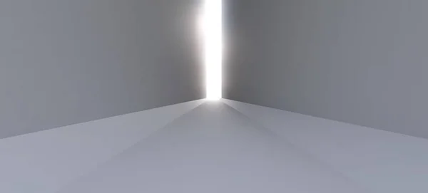 Ein Langer Leerer Weißer Korridor Mit Lichtstrahlen Ende Des Weges — Stockvektor