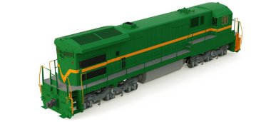 Modern yeşil dizel Tren Lokomotif ile büyük güç ve güç uzun ve ağır demiryolu tren hareket etmek için. 3D render.