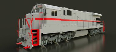 Modern gri dizel Tren Lokomotif ile büyük güç ve güç uzun ve ağır demiryolu tren hareket etmek için. 3D render