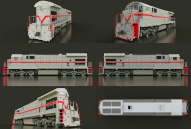 Modern gri dizel Tren Lokomotif ile büyük güç ve güç uzun ve ağır demiryolu tren hareket etmek için. 3D render