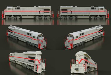 Modern gri dizel Tren Lokomotif ile büyük güç ve güç uzun ve ağır demiryolu tren hareket etmek için. 3D render