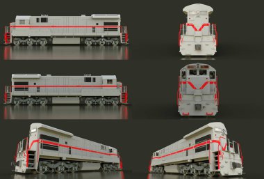 Modern gri dizel Tren Lokomotif ile büyük güç ve güç uzun ve ağır demiryolu tren hareket etmek için. 3D render