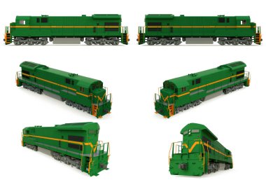 Modern yeşil dizel Tren Lokomotif ile büyük güç ve güç uzun ve ağır demiryolu tren hareket etmek için. 3D render