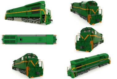 Modern yeşil dizel Tren Lokomotif ile büyük güç ve güç uzun ve ağır demiryolu tren hareket etmek için. 3D render