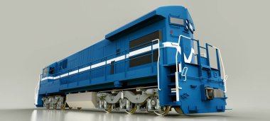 Modern blue diesel railway locomotive with great power and strength for moving long and heavy railroad train. 3d rendering clipart