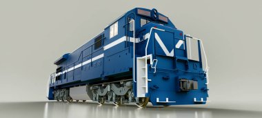 Modern mavi dizel Tren Lokomotif ile büyük güç ve güç uzun ve ağır demiryolu tren hareket etmek için. 3D render