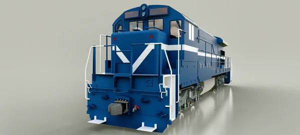 Modern Mavi Dizel Tren Lokomotif Ile Büyük Güç Güç Uzun — Stok fotoğraf