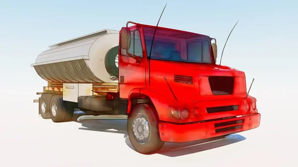 Large Red Truck Tanker Polished Metal Trailer Views All Sides — Stock Photo, Image