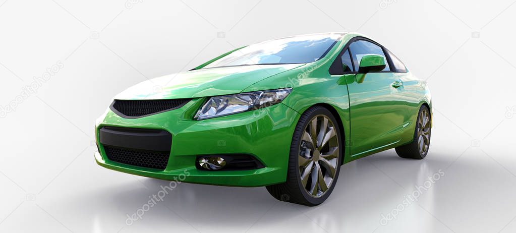 Green small sports car coupe. 3d rendering