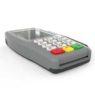Kartı ödeme terminal. Pos terminal beyaz arka plan üzerinde izole. 3D render