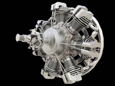 Eski dairesel uçak içten yanmalı motor. 3D render
