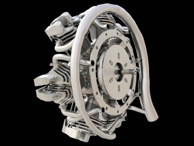 Eski dairesel uçak içten yanmalı motor. 3D render