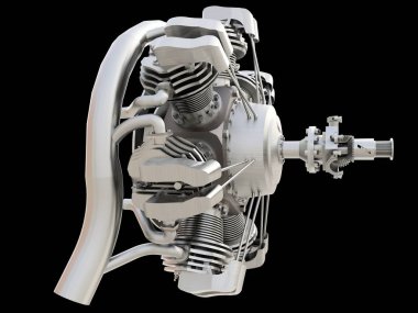 Eski dairesel uçak içten yanmalı motor. 3D render