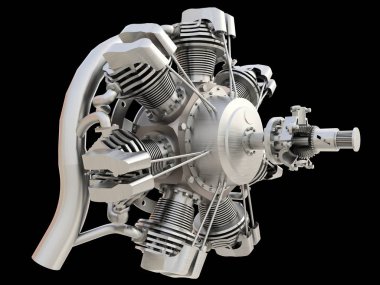 Eski dairesel uçak içten yanmalı motor. 3D render