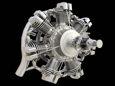 Eski dairesel uçak içten yanmalı motor. 3D render