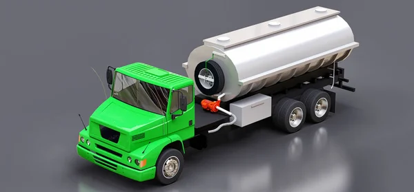 Large green truck tanker with a polished metal trailer. Views from all sides. 3d illustration