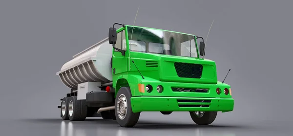 Großer Grüner Lkw Tankwagen Mit Poliertem Metallanhänger Ansichten Von Allen — Stockfoto