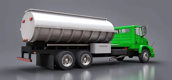 Grande Caminhão Tanque Verde Com Reboque Metal Polido Vistas Todos — Fotografia de Stock